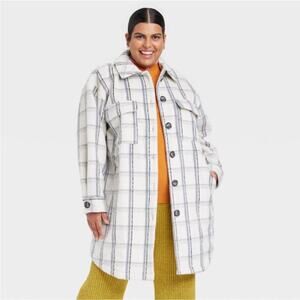Ava & Viv Women Shirt Jacket sizes 2X & 3X cream/ black plaid Comfy Trendy Boho